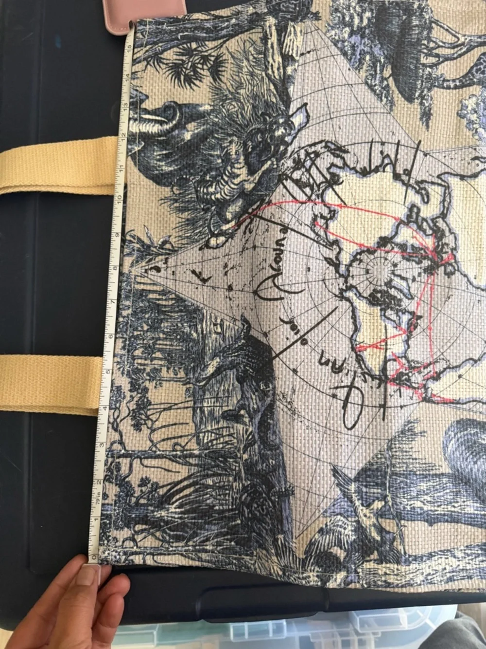 Dior Beige Navy Blue Toile Printed Canvas Tote - Picture 3 of 4